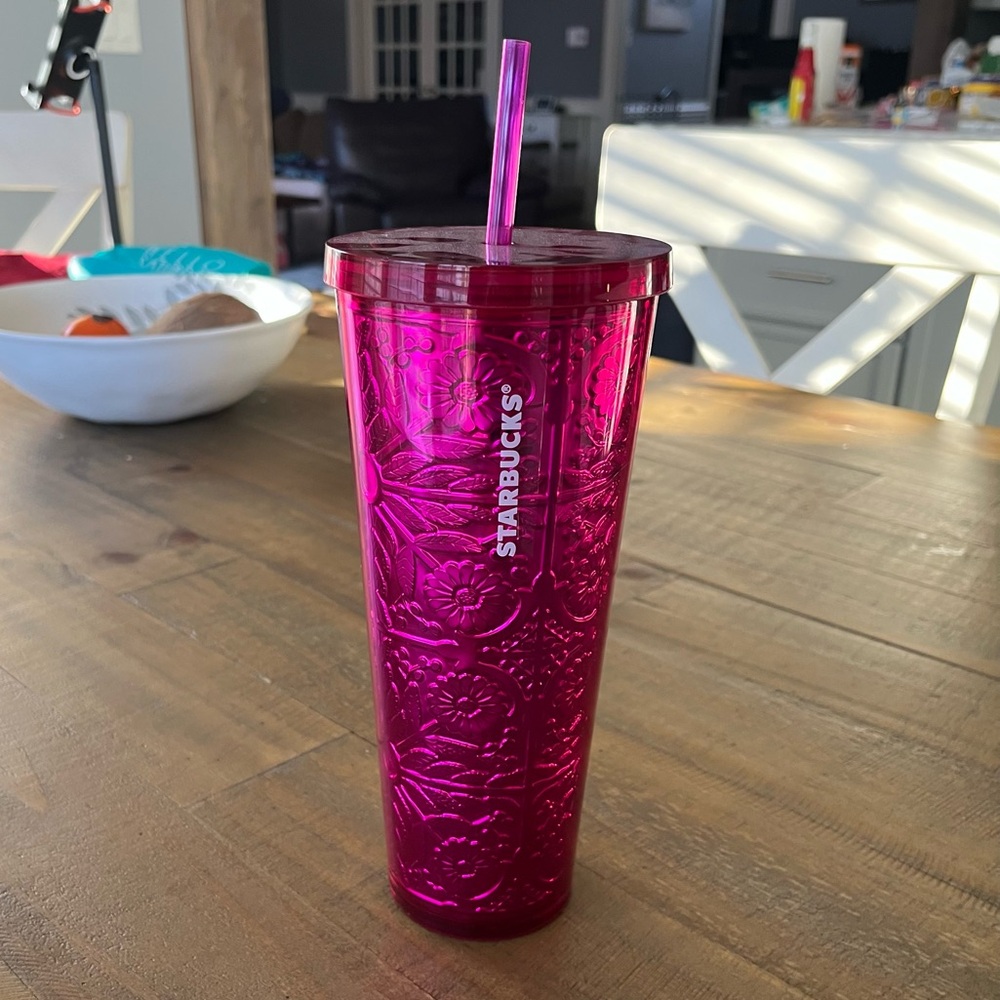 Starbucks Hot Pink 24oz Plastic Tumbler with Straw